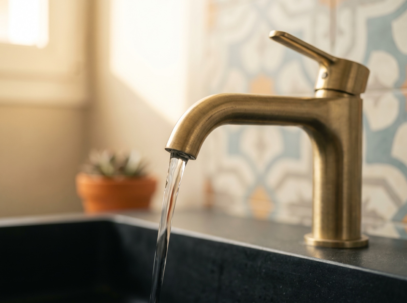 Grifería brass premium en baño modernista de Barcelona